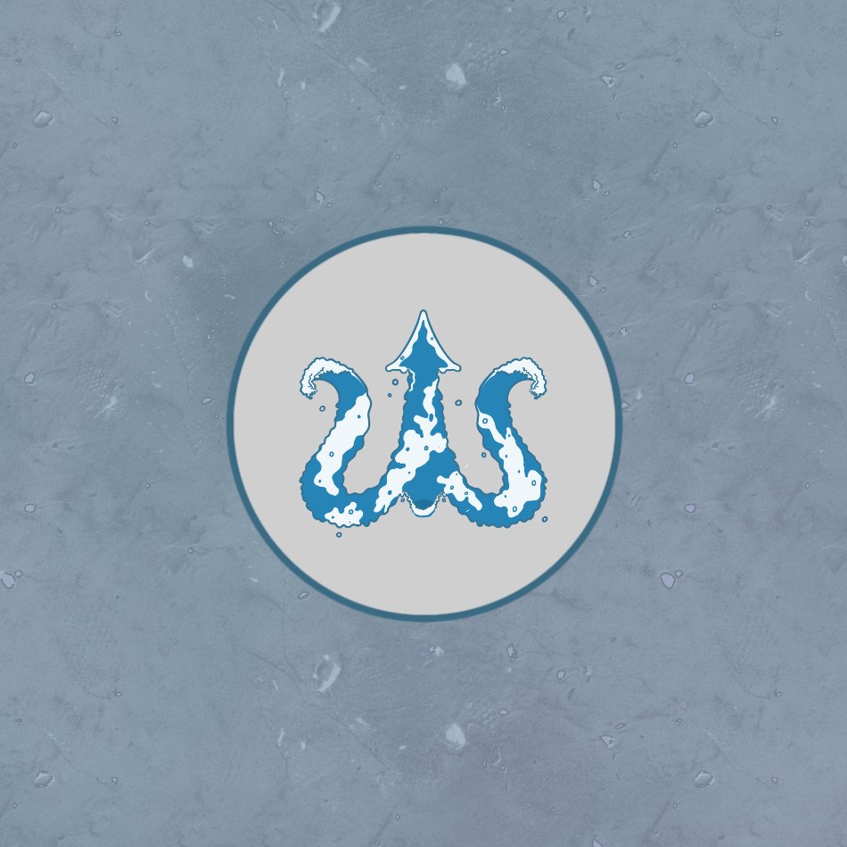 Poseidon trident icon badge on a grey marble texture
